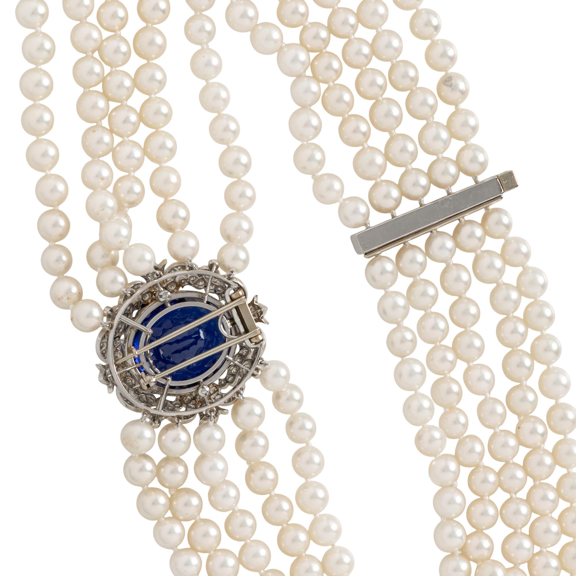 CULTURED PEARL, TANZANITE, AND DIAMOND CONVERTIBLE NECKLACE