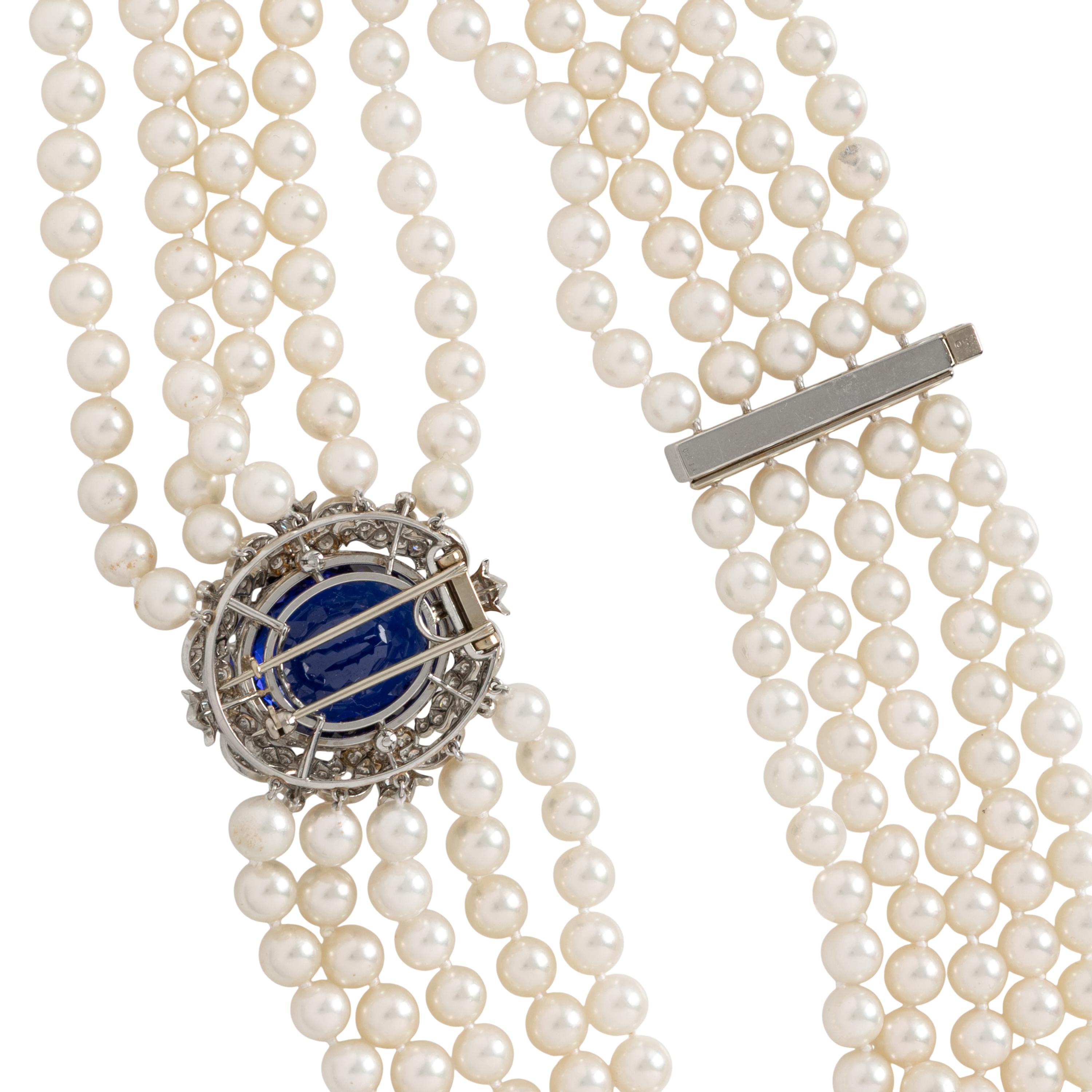 CULTURED PEARL, TANZANITE, AND DIAMOND CONVERTIBLE NECKLACE