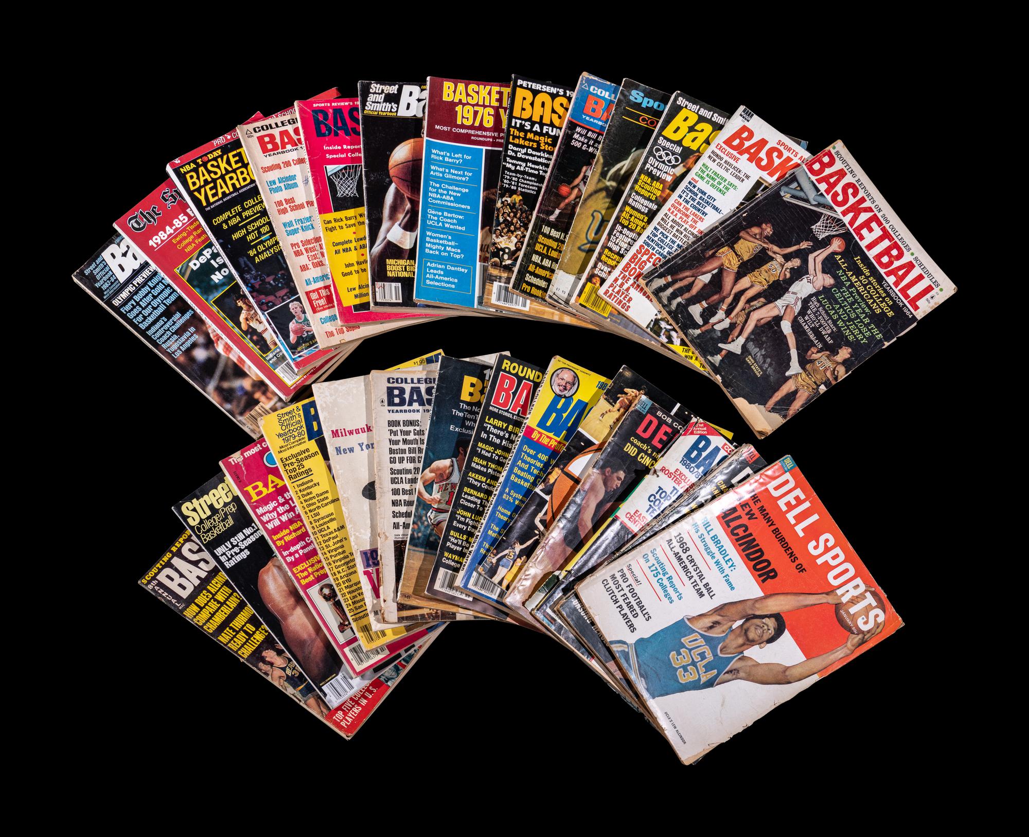 A Group of Vintage Sports Magazines Including Multiple Kareem Abdul-Jabbar Covers and a 1957 Yankees vs. Braves World Series Program