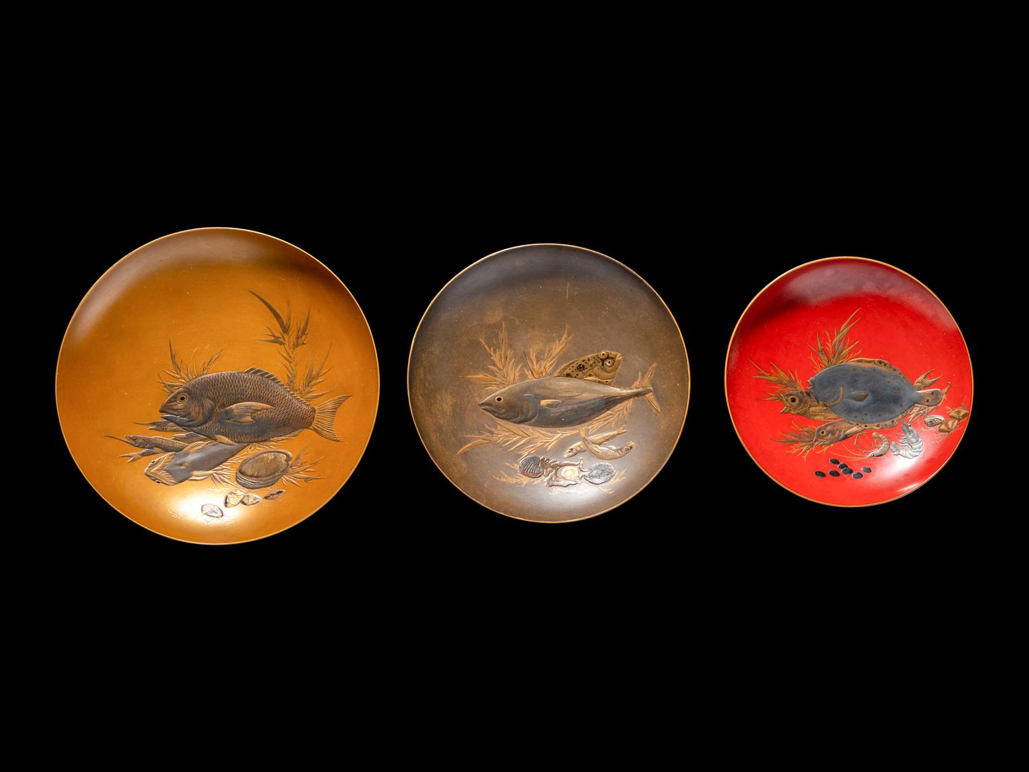 Three Japanese Lacquer 'Fish' Dishes
