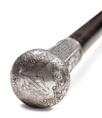 A Continental Silver Mounted Ebony Walking Stick