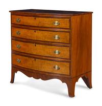 A Federal Tiger Maple and Mahogany Bow Front Chest of Drawers