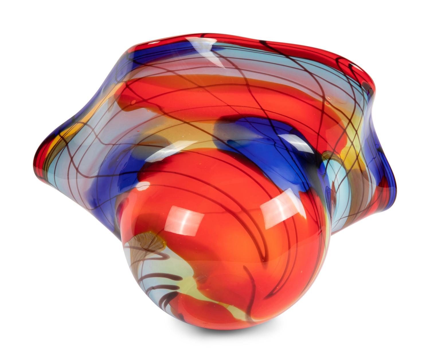A Monumental Red and Blue Studio Art Glass Bowl