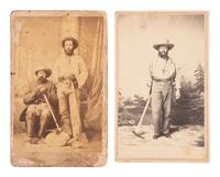 [WESTERN AMERICANA - MINING]. A group of 3 cartes de visite of gold miners with their equipment.