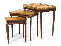 A Set of Three Louis XVI Style Nesting Tables, Height of largest 23 x width 22 x depth 15 inches.