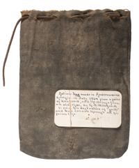 Private George A. Hitchcock, Company A, 21st Massachusetts Infantry, Andersonville Prisoner of War. Ration bag and "last days ration" of grits from Florence, South Carolina prison.