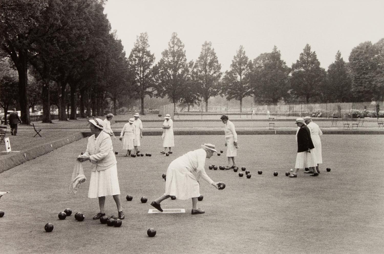 A group of four photographs ( Sicily , 1961; The Cafeteria , 1973; The Trip West, Camp Ground , 1966; Women Playing Bocce, Brighton , 1960)