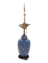 A Chinese Powder Blue Ground Gilt Decorated Ginger Jar and Cover