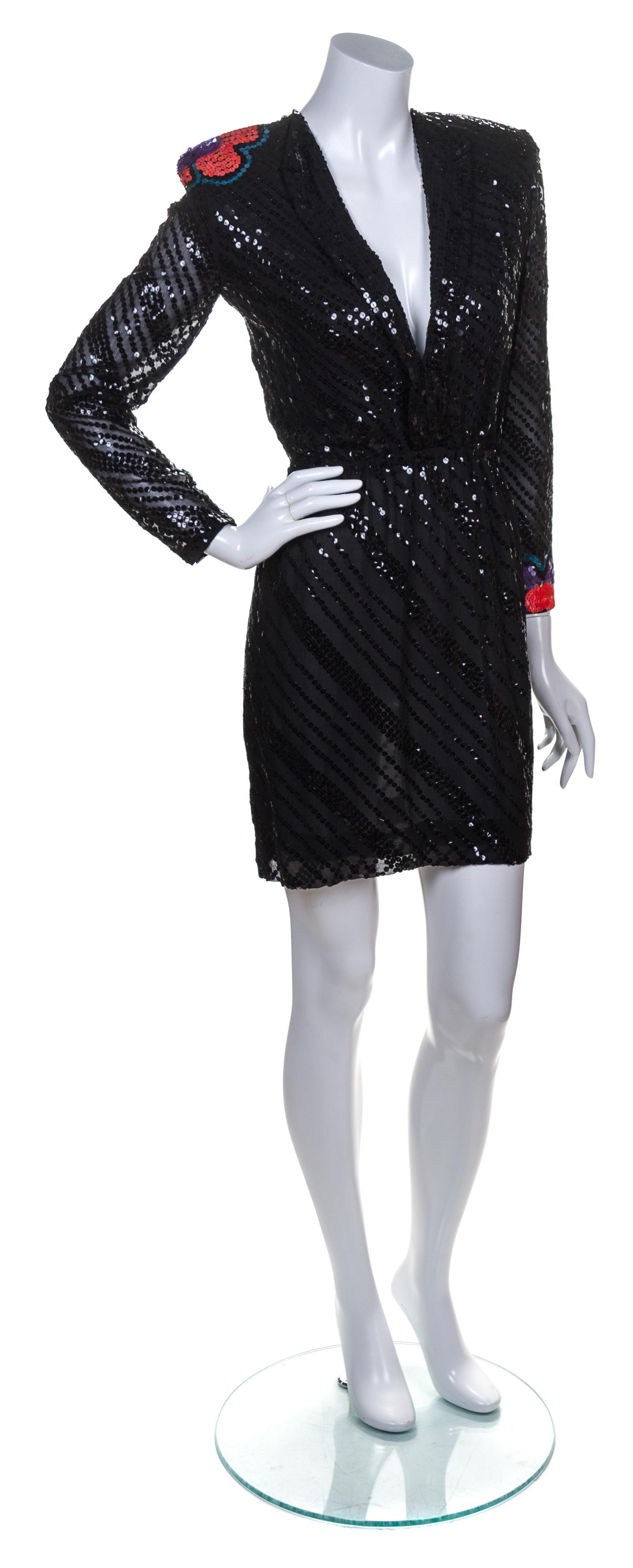 A Neil Bieff/Arturo Herrera Black Silk and Sequin Cocktail Dress,