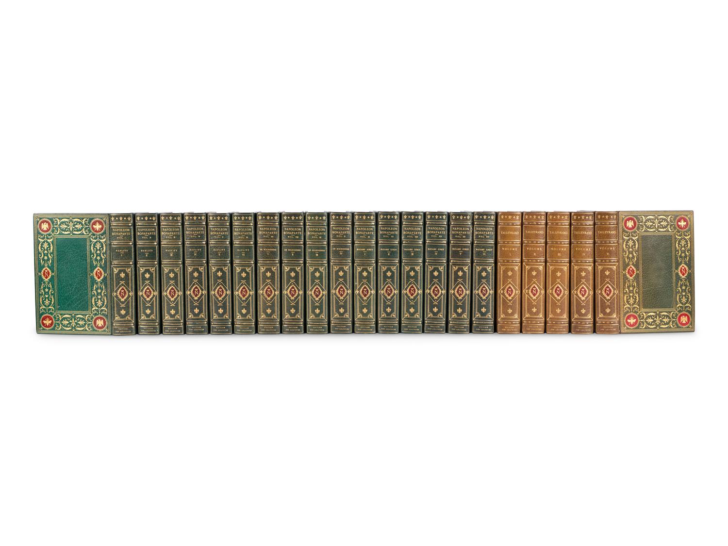 [BONAPARTE, Napoleon (1769-1821)]. [The Napoleon Series]. HAZLITT, William (1778-1830). Life of Napoleon Bonaparte . 6 volumes. -- BOURRIENNE, Louis Antoine Fauvelet de (1769-1834). Memoirs of Napoleon Bonaparte . 4 volumes. -- JUNOT, Laure, Duchesse D'Abrantes (1784-1838). Memoirs of Madame Junot . 6 volumes. -- TALLEYRAND, Charles-Maurice, prince de (1754-1838). Memoirs of the Prince de Talleyrand . 5 vols. London: The Grolier Society, [ca 1905].