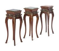 Three Louis XV Style Gilt Metal Mounted Marble Top Jardiniere Stands