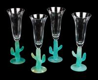 A Set of Four Daum Pate-de-Verre Cactus Champagne Flutes