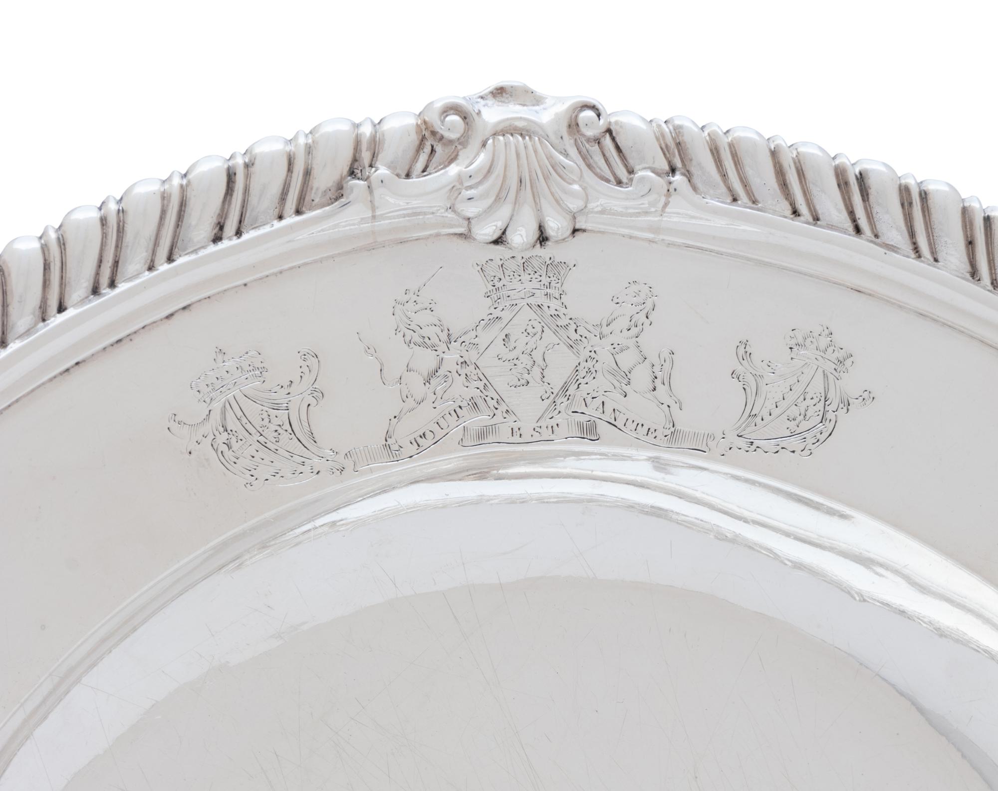 A Set of Twelve George II Silver Dinner Plates Engraved for the Countess of Brandon, County Kilkenny