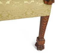 An Italian Carved Walnut Hall Bench with Scalamandré Upholstery