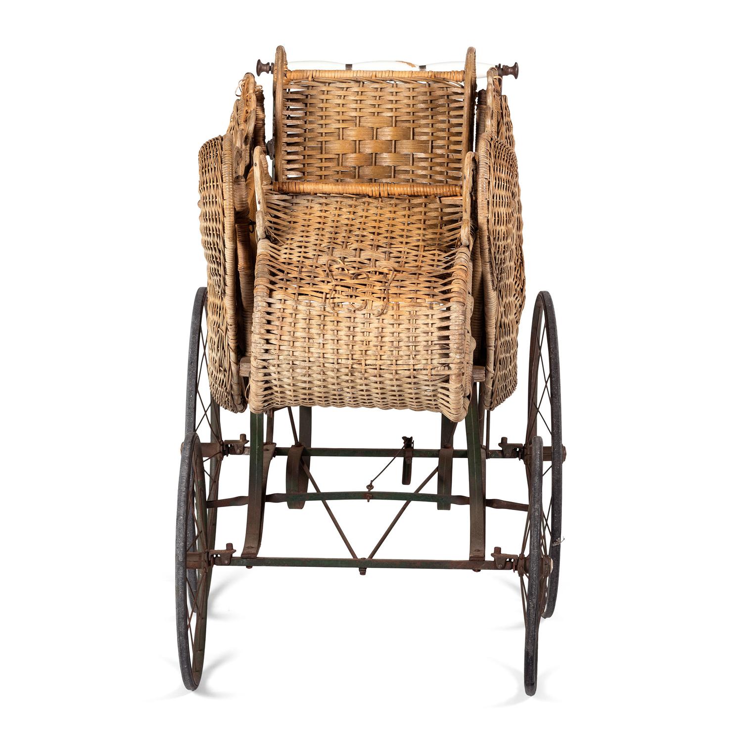 A Victorian Basket Weave Swan-Decorated Trolley