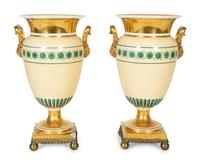 A Pair of Continental Painted Porcelain Urns