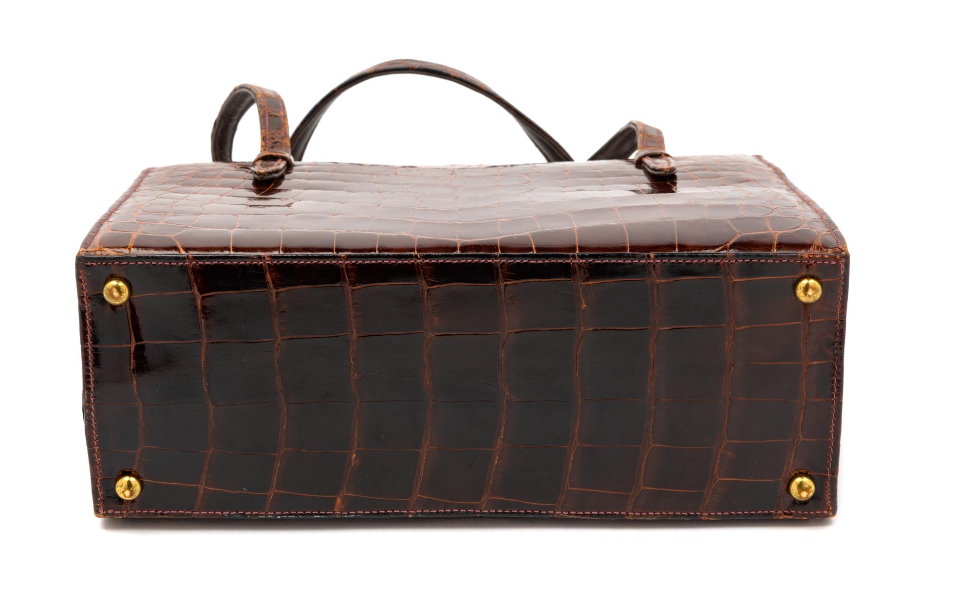 A Lucille de Paris Brown Crocodile Bag, 1950-70s