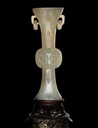 A Pair of Chinese Carved White Jade Gu Vases