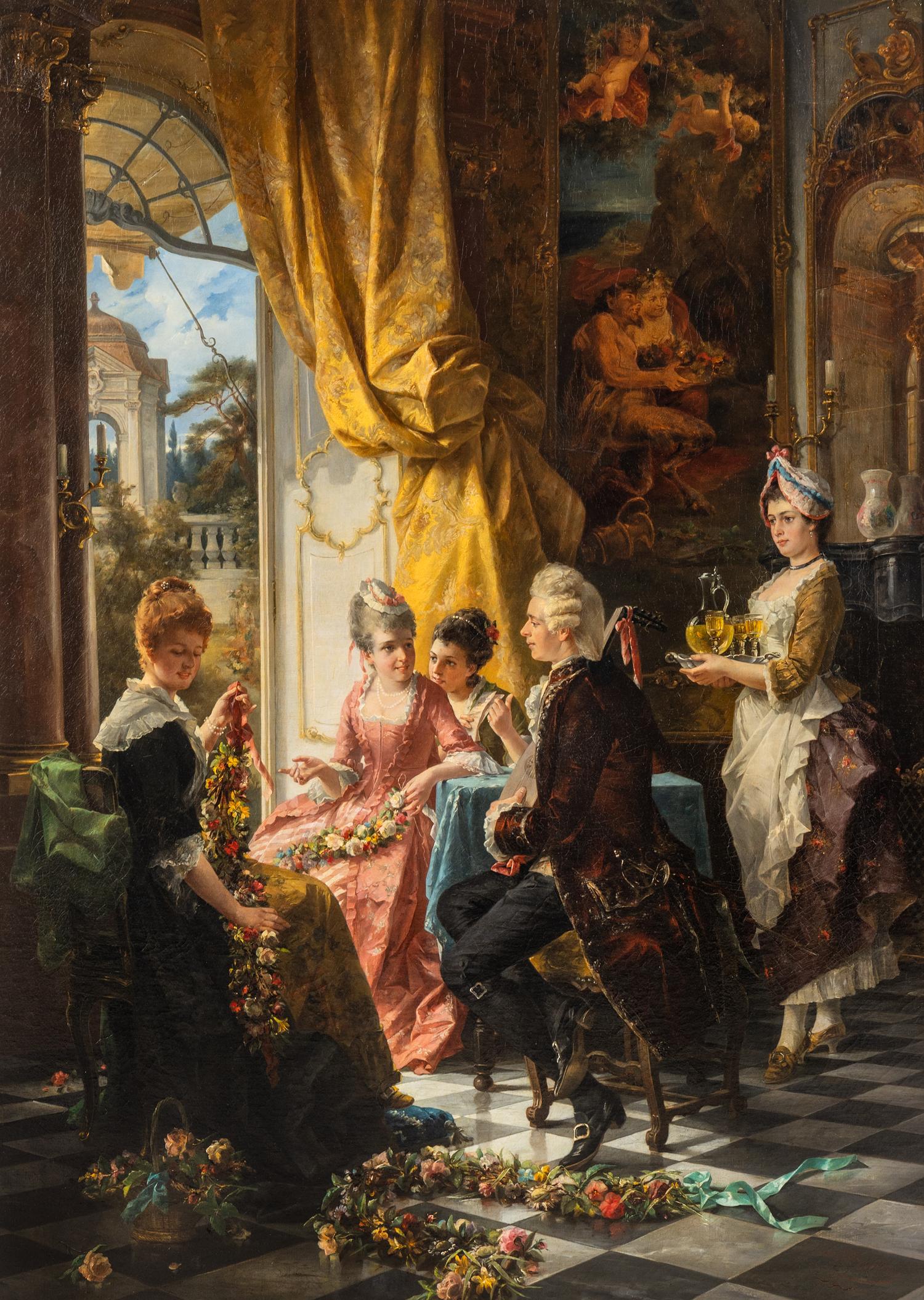 Carl Herpfer (German 1836-1897) — A Gentleman and Three Ladies Taking Tea at a Window