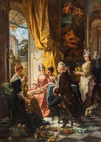 Carl Herpfer (German 1836-1897) — A Gentleman and Three Ladies Taking Tea at a Window