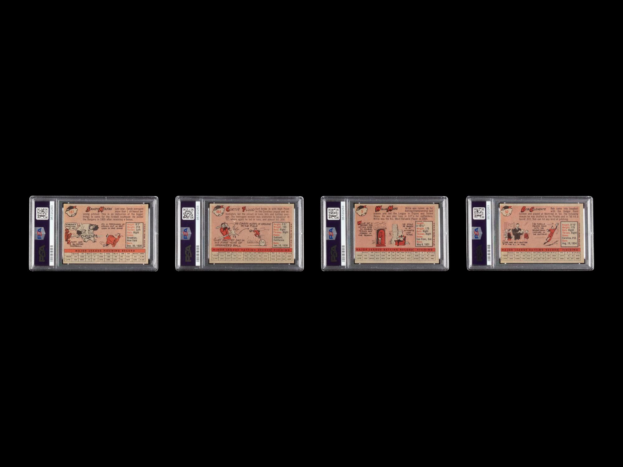 A Group of PSA Graded 1958 Topps Baseball Cards Including Mays, Koufax and Clemente