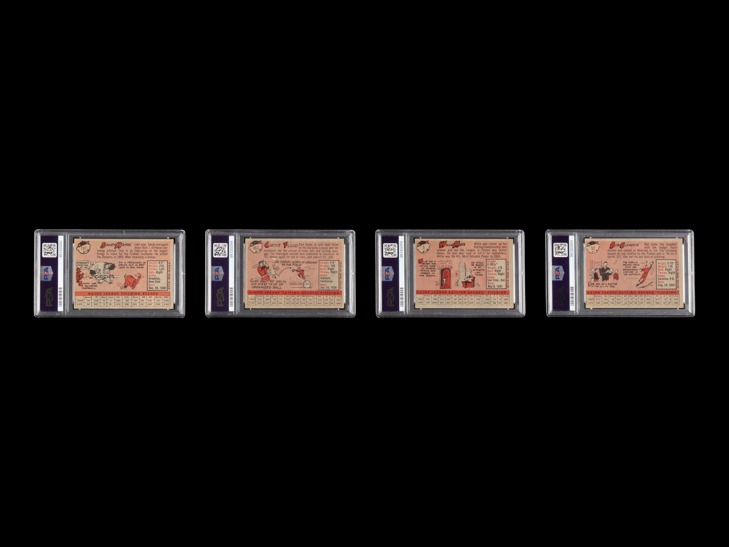 A Group of PSA Graded 1958 Topps Baseball Cards Including Mays, Koufax and Clemente