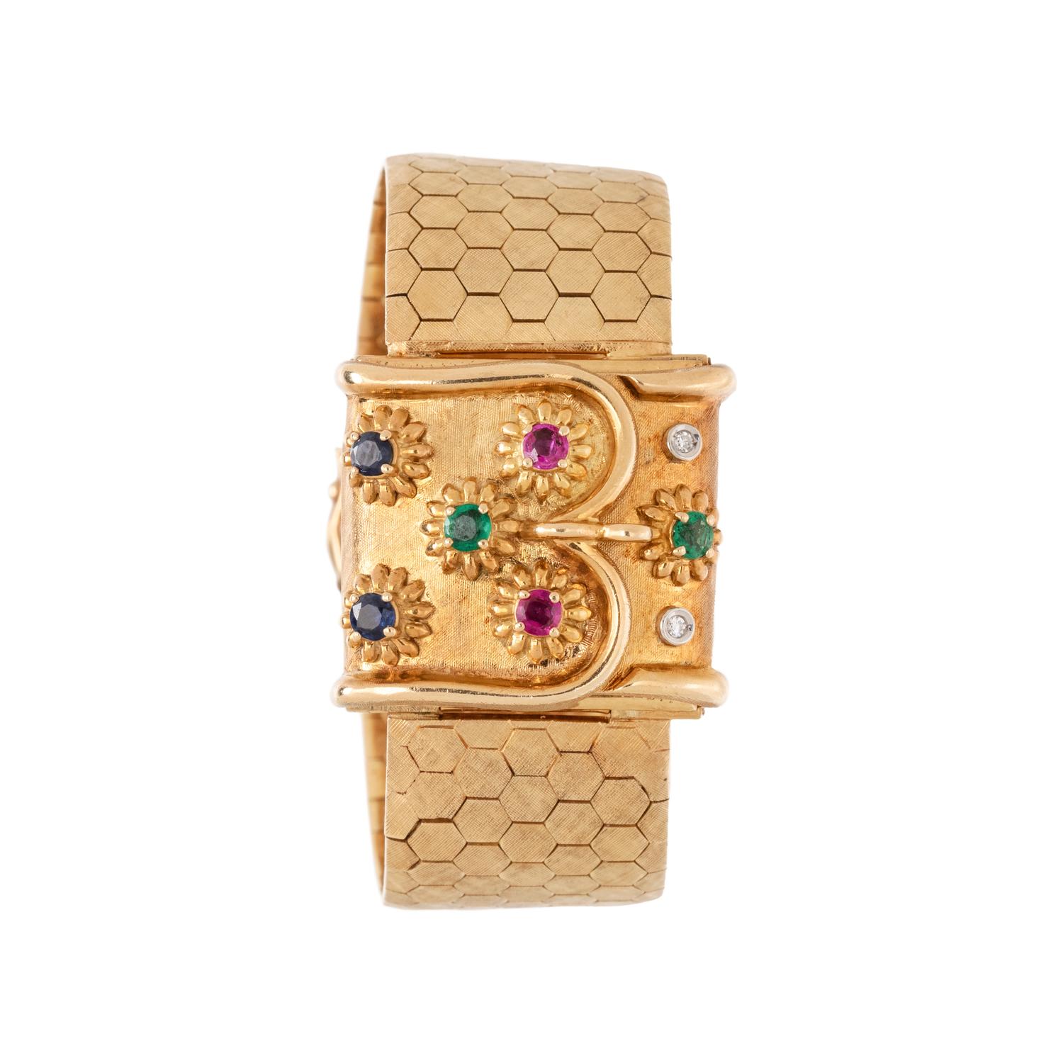 ROLEX, YELLOW GOLD AND MULITIGEM HIDDEN DIAL BRACELET WATCH