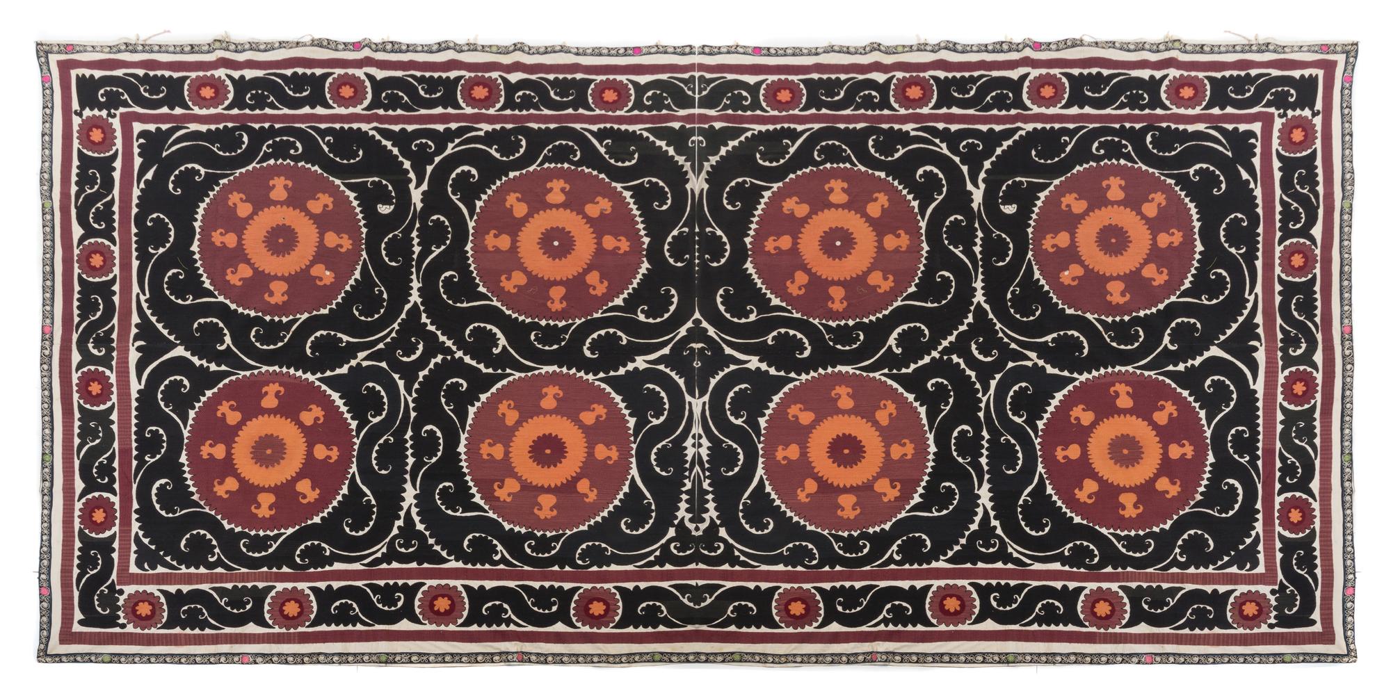 A Samarkand Suzani Embroidery 14 feet 10 inches x 8 feet. — 19TH/20TH CENTURY
