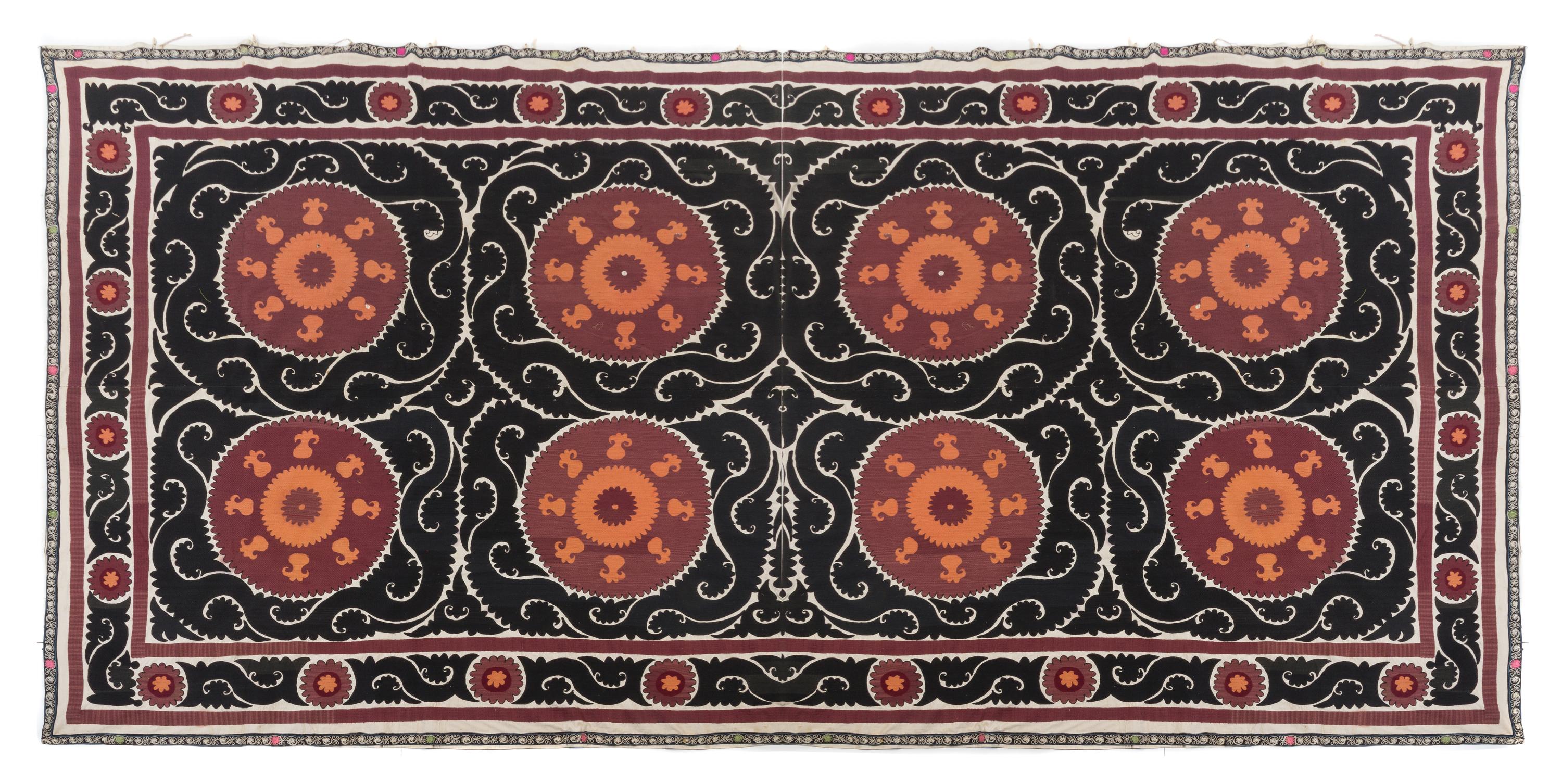 A Samarkand Suzani Embroidery 14 feet 10 inches x 8 feet. — 19TH/20TH CENTURY