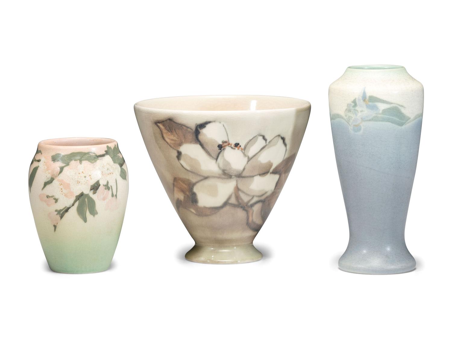 Three Artist Decorated Rookwood Pottery Floral Vases