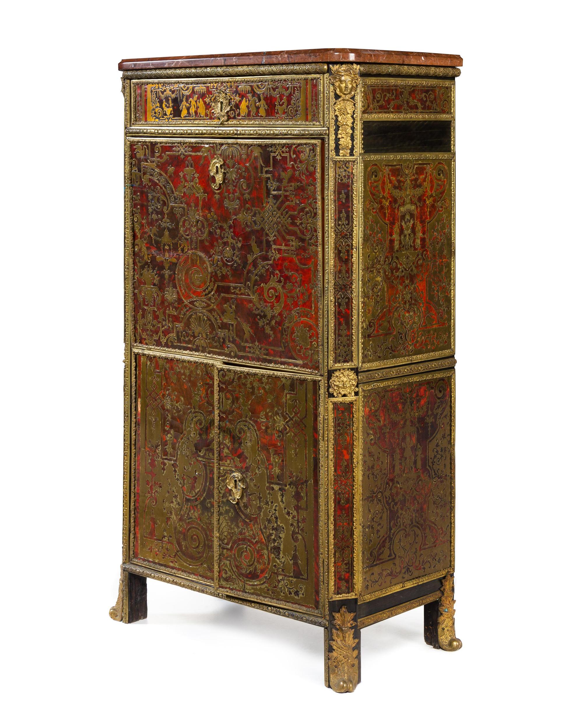 A Louis XIV Style Boulle Marquetry Marble-Top Secrétaire à Abattant