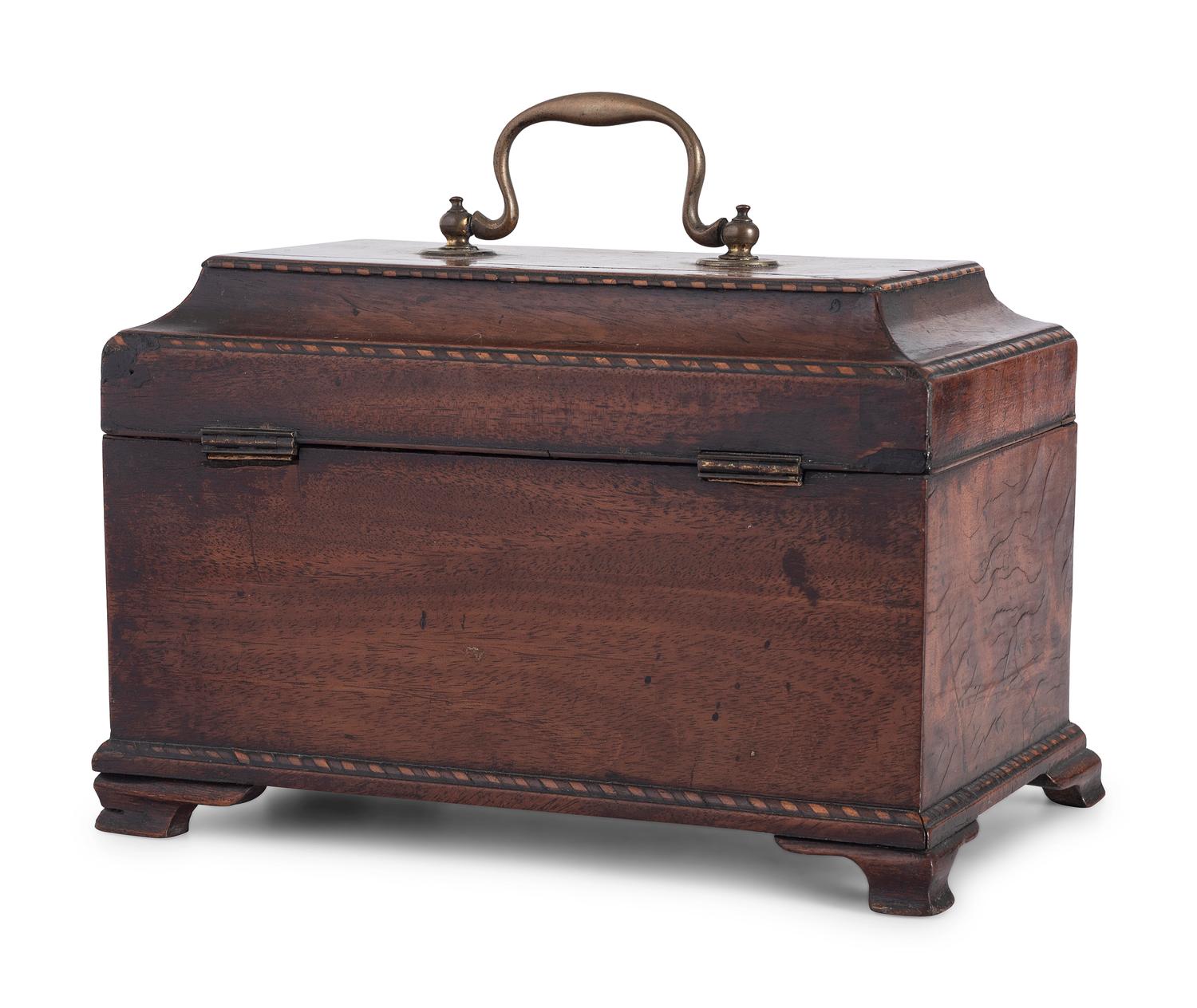 A George III Barberpole Inlaid Walnut Tea Caddy