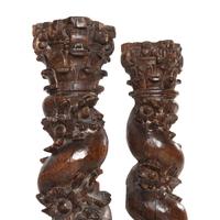 A Pair of French Carved Walnut Solomonic Columns