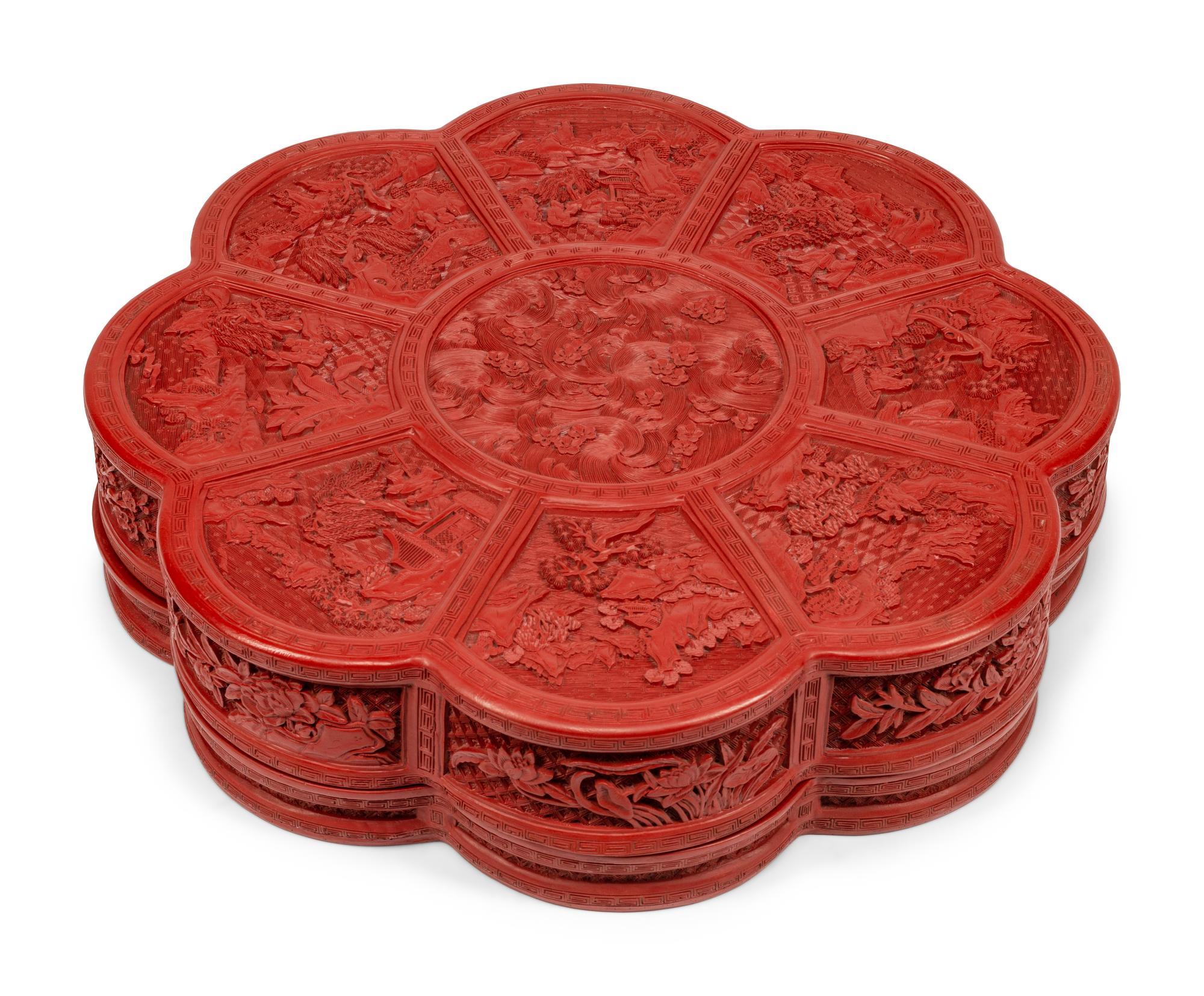 A Chinese Export Carved Red Lacquer Box