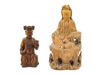 Two Chinese Carved Wood Seated Figures