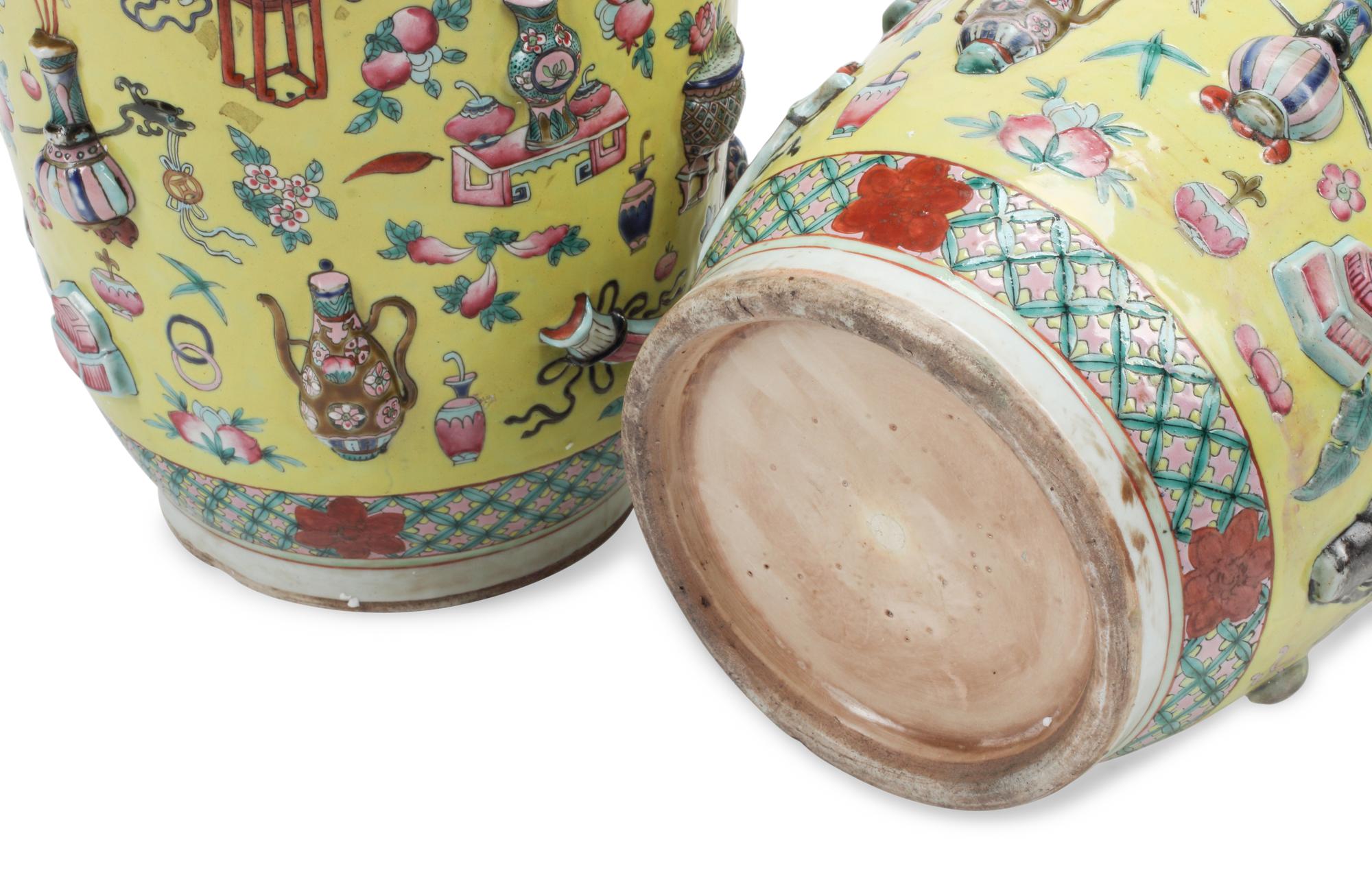 A Near Pair of Chinese Yellow-Ground Porcelain Vases