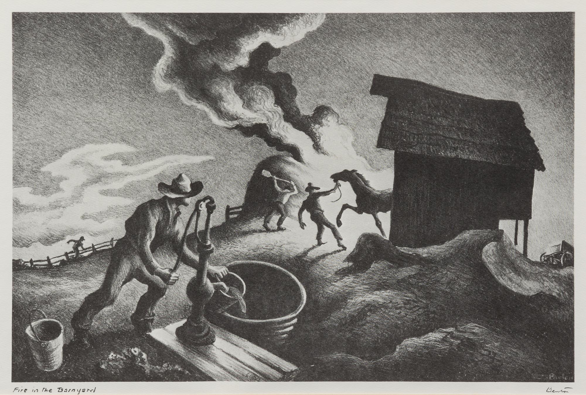 Thomas Hart Benton, (American, 1889-1975), Fire in the Barnyard, 1944