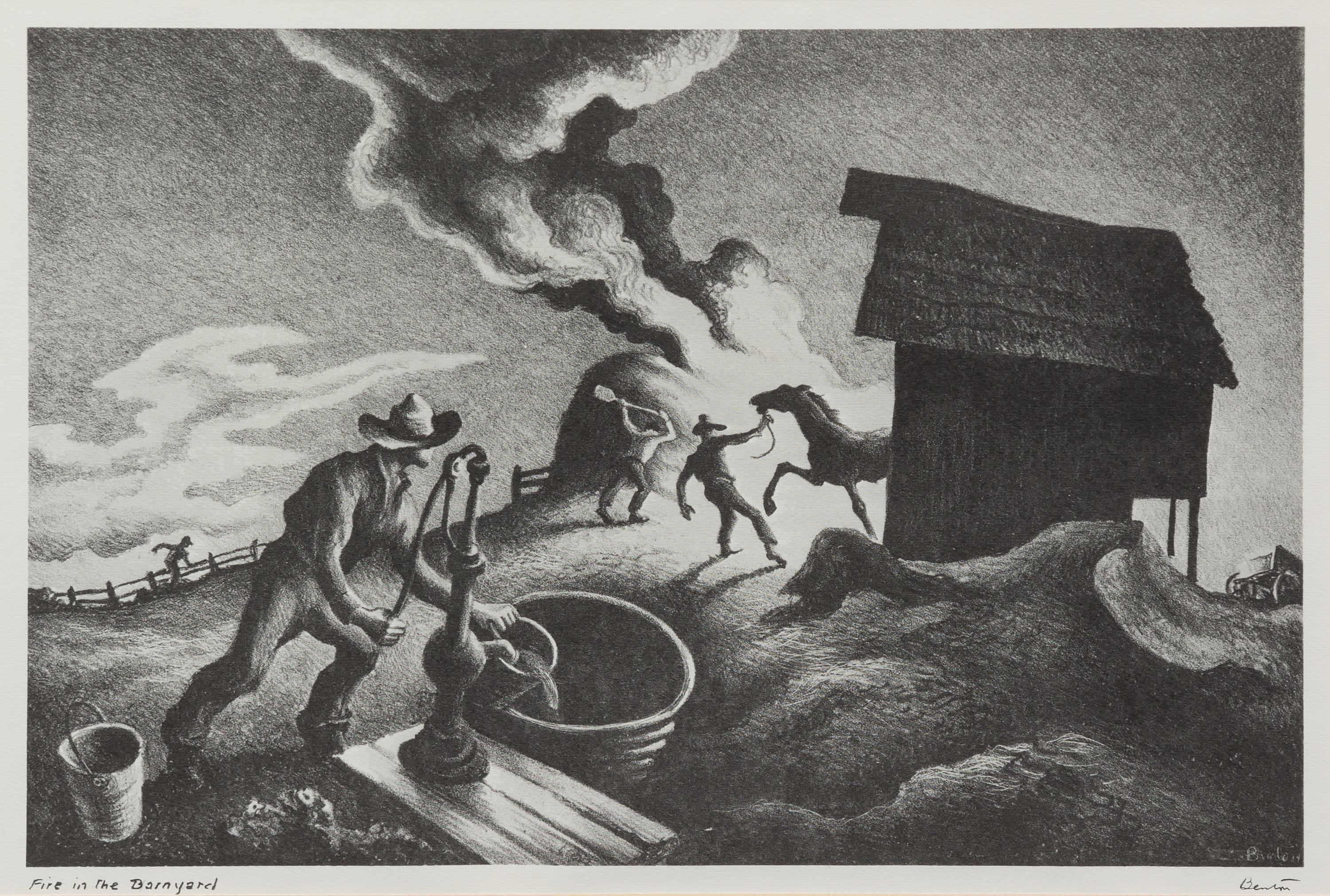 Thomas Hart Benton, (American, 1889-1975), Fire in the Barnyard, 1944
