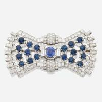 A diamond, sapphire, and platinum brooch