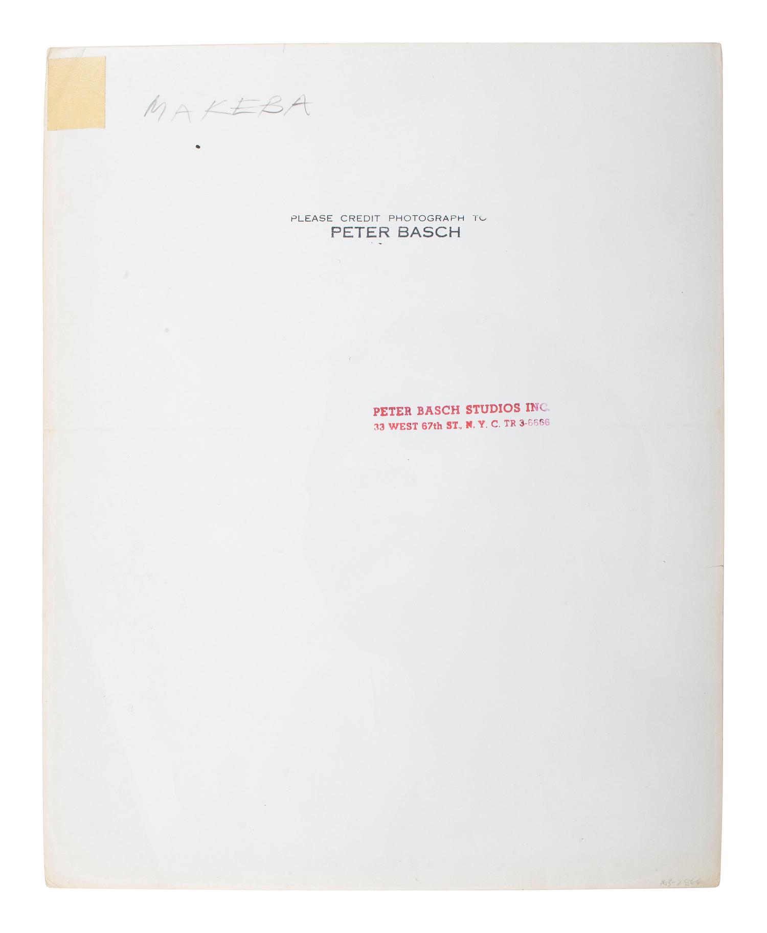 [PHOTOGRAPHY]. BASCH, Peter (1921-2004), photographer. Makeba . New York, ca 1970.