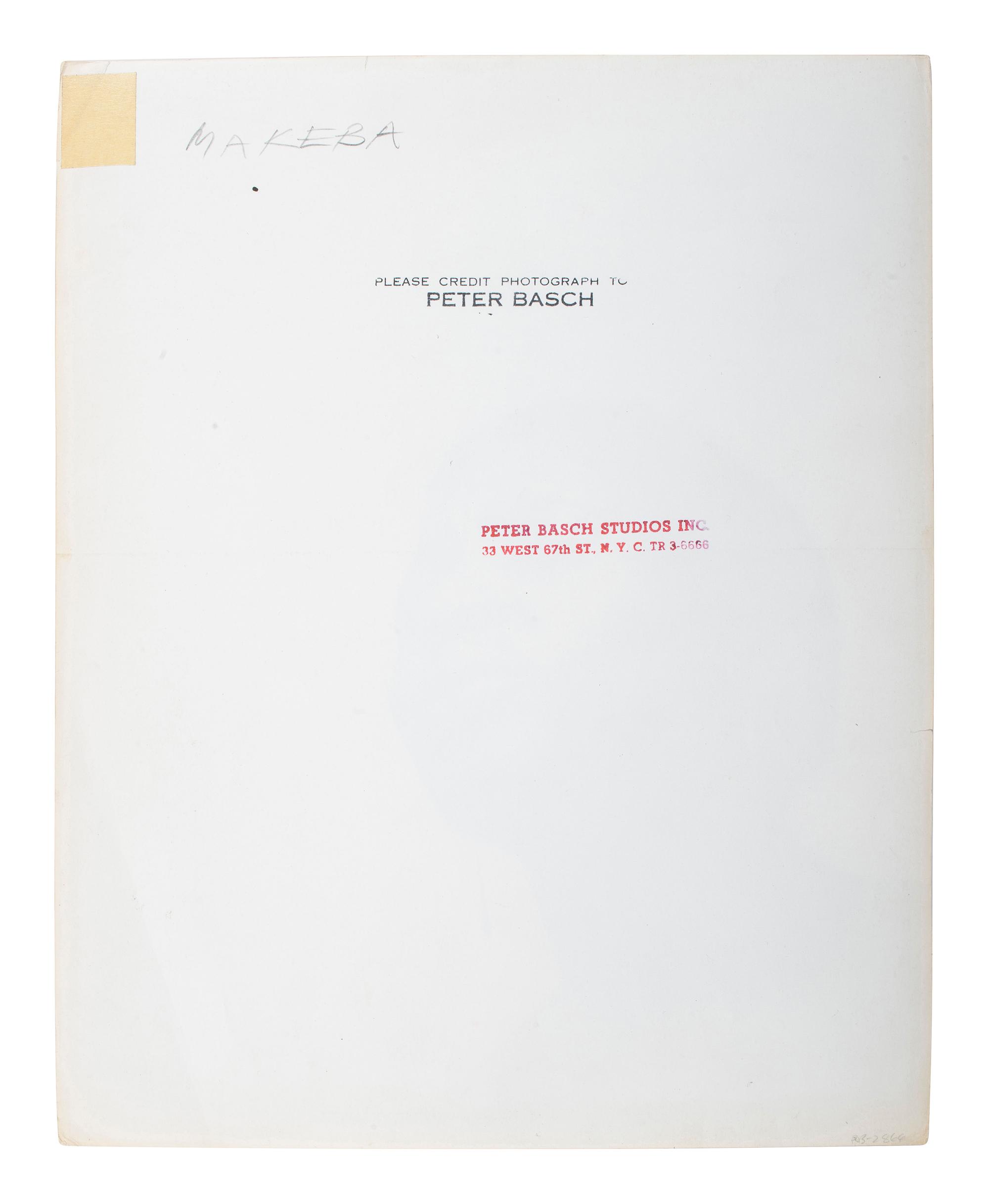 [PHOTOGRAPHY]. BASCH, Peter (1921-2004), photographer. Makeba . New York, ca 1970.
