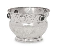 An English Arts and Crafts Silver and Hardstone Mounted Bowl