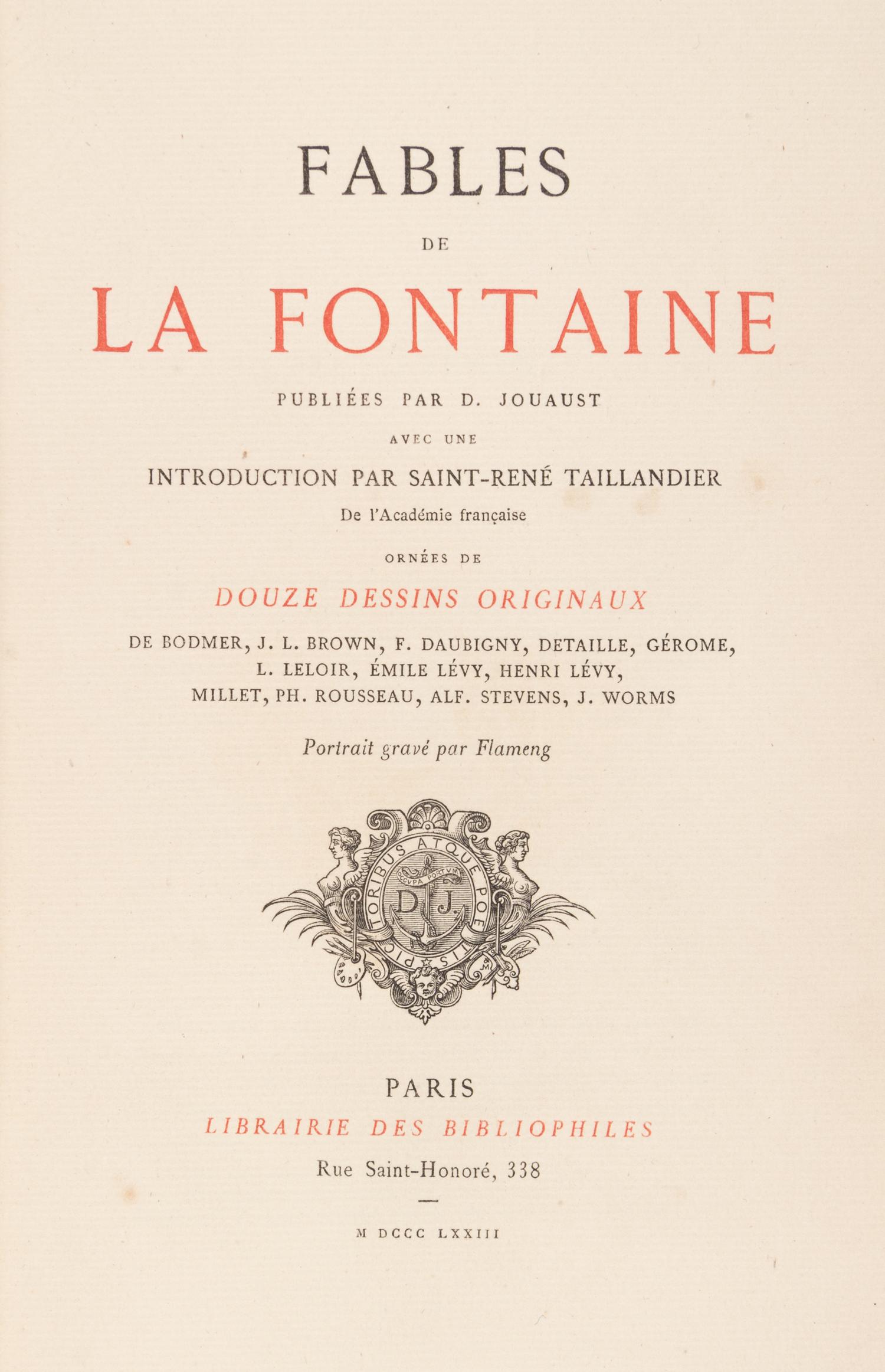 LA FONTAINE, JEAN DE. Fables de La Fontaine... Paris, 1873. 2 vols.