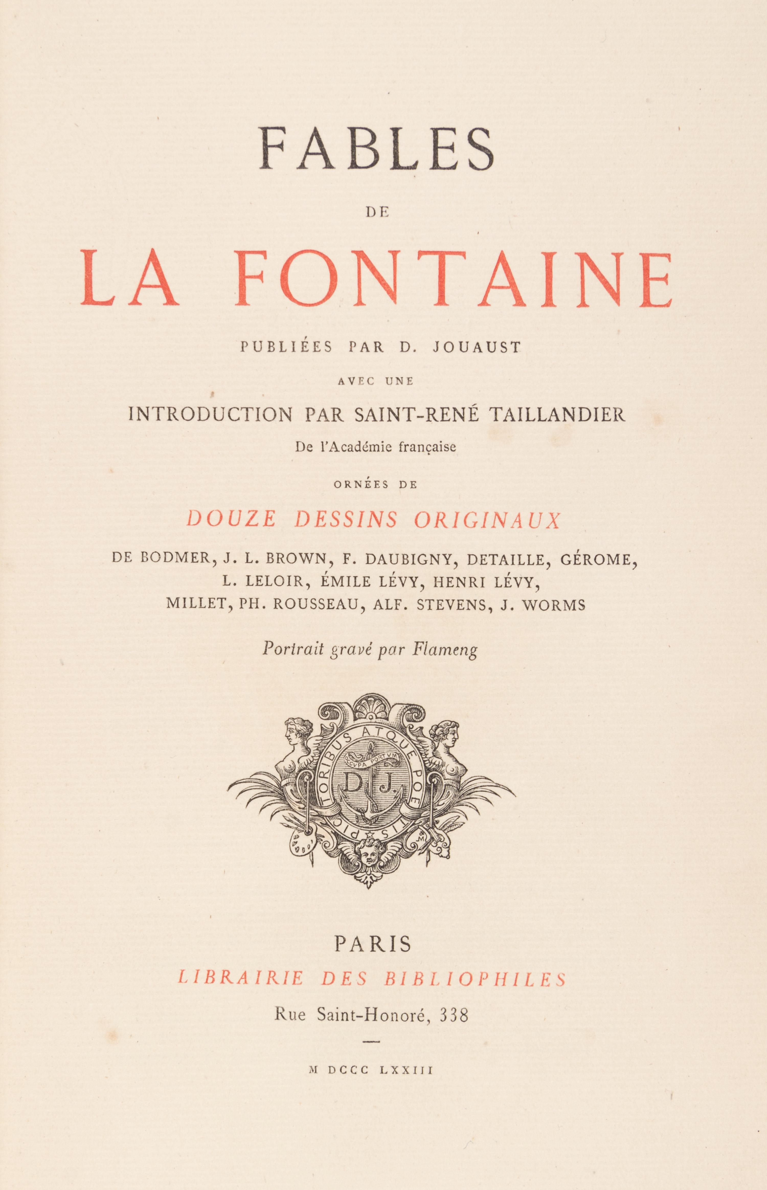 LA FONTAINE, JEAN DE. Fables de La Fontaine... Paris, 1873. 2 vols.