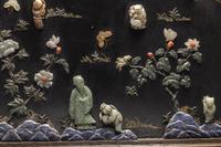 A Pair of Chinese Black Lacquered Hardstone Inset Rectangular Wall Panels