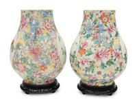 A Pair of Chinese Famille Rose Porcelain Hu -Form Vases