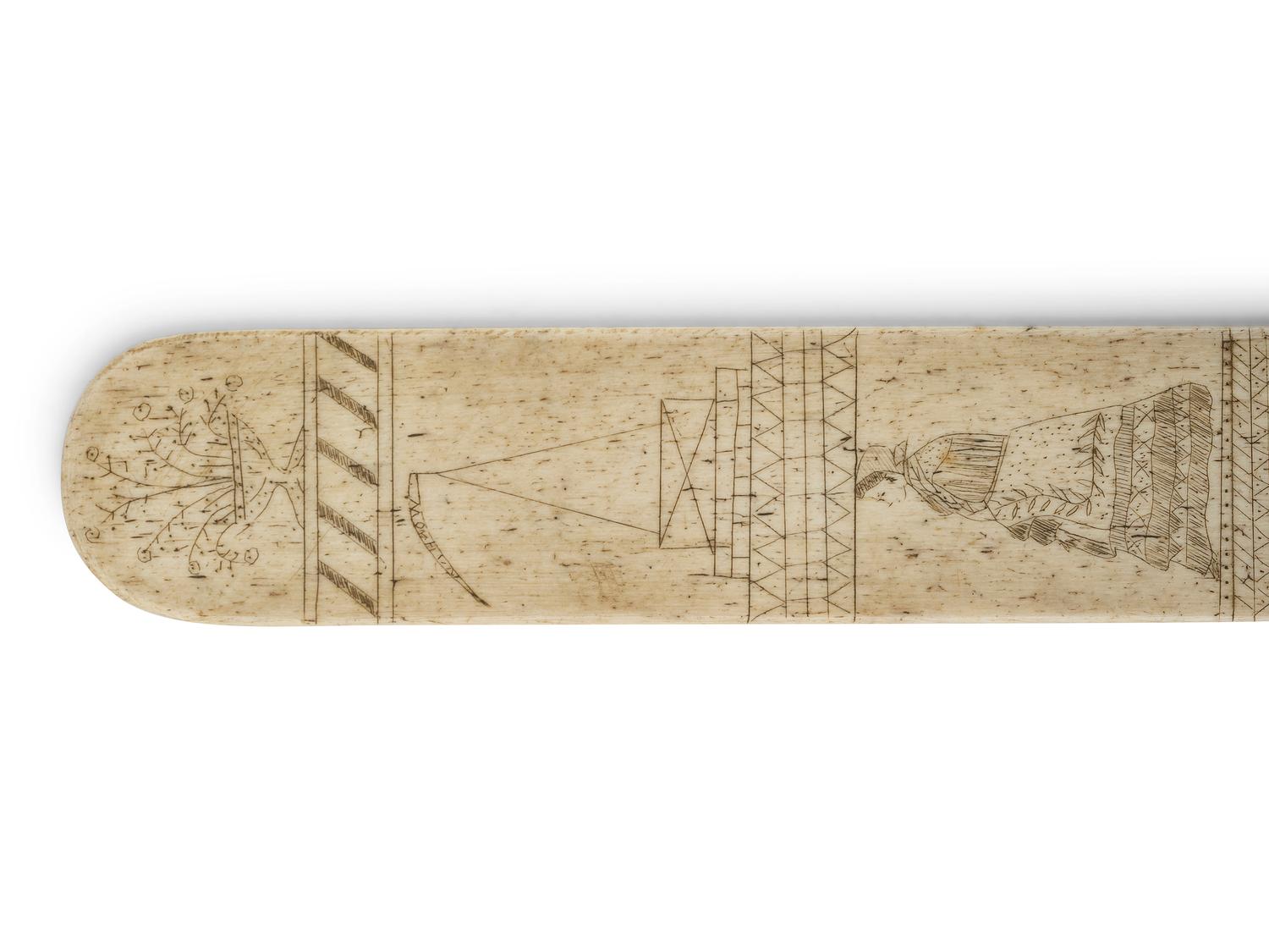 A Scrimshaw Corset Busk with Whale Hunting Scene
