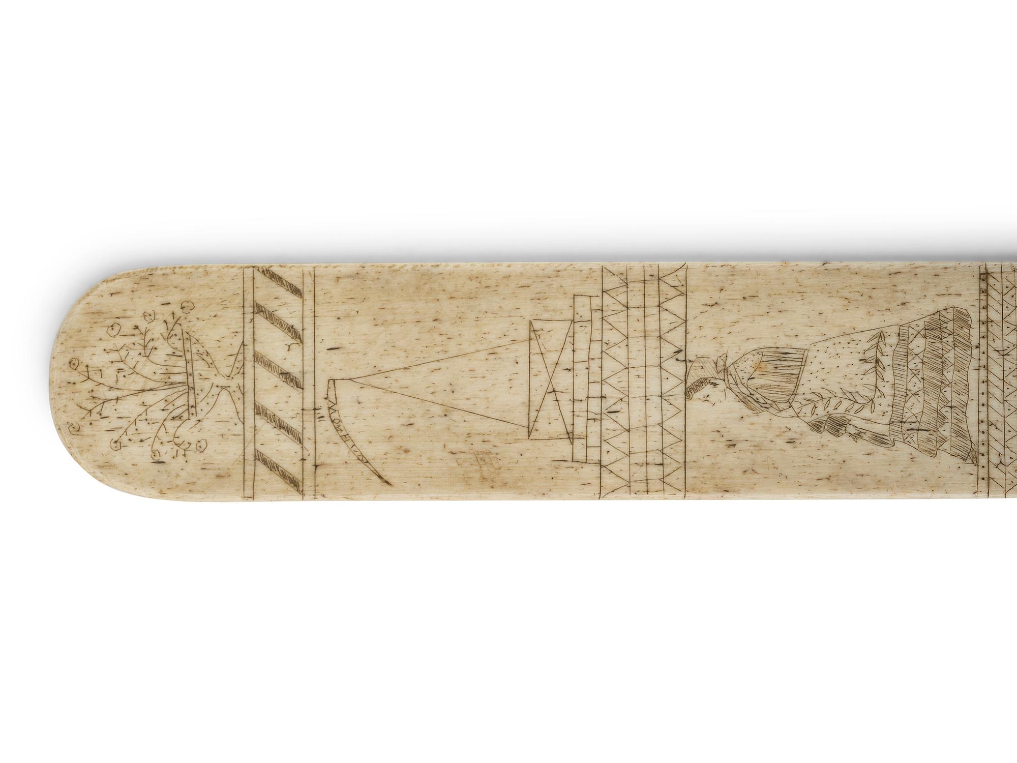 A Scrimshaw Corset Busk with Whale Hunting Scene