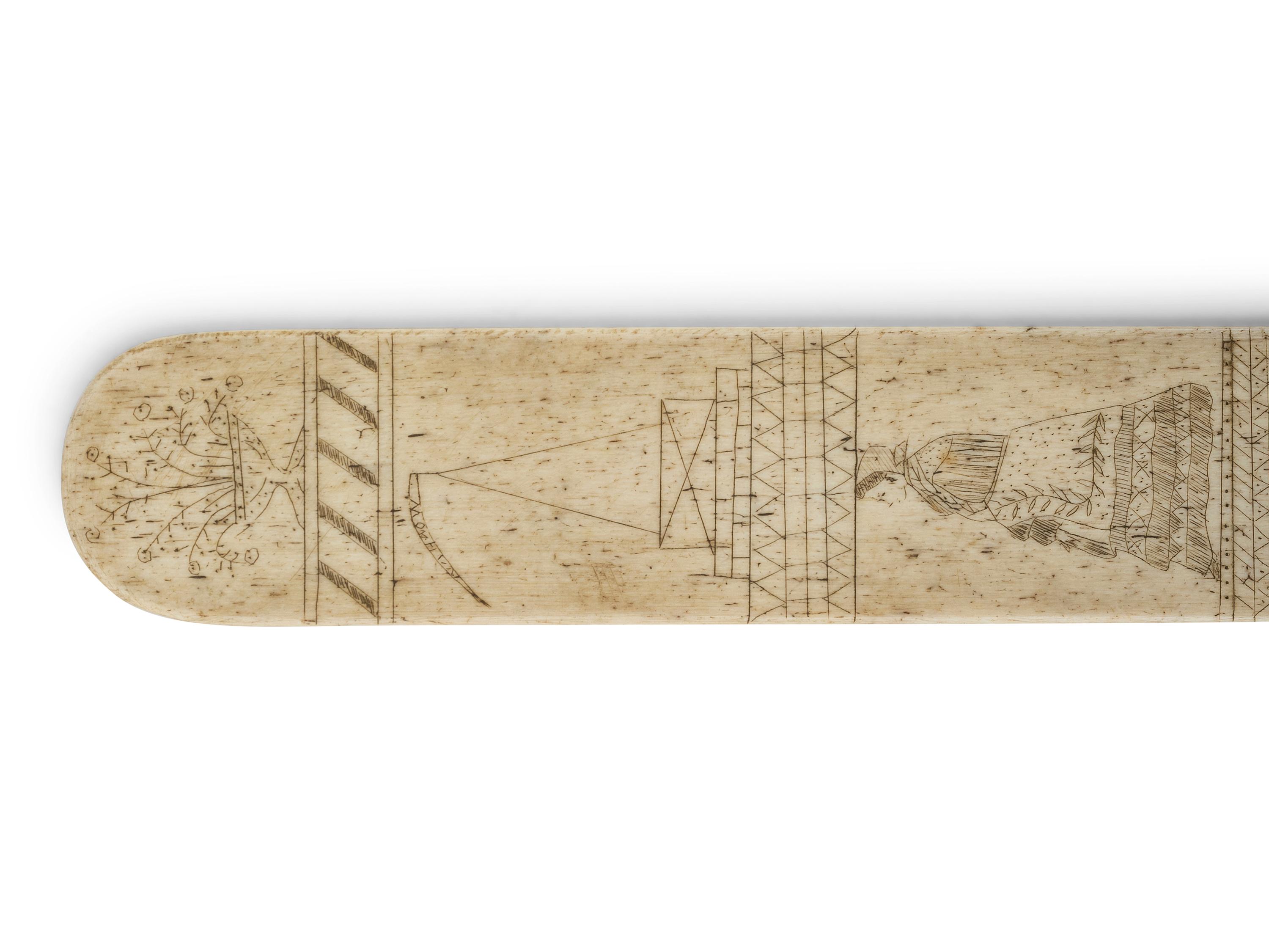 A Scrimshaw Corset Busk with Whale Hunting Scene