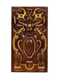Six Italian Carved Walnut and Parcel Gilt Panels